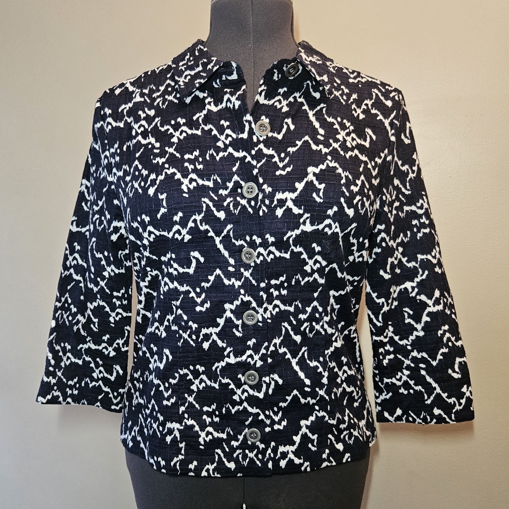 Christopher & Banks Black and White Patterned Button Jacket